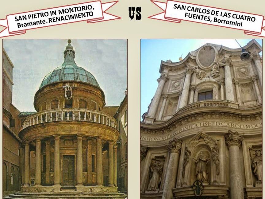Diferencia entre el Barroco y el Renacimiento en el arte y la arquitectura.
