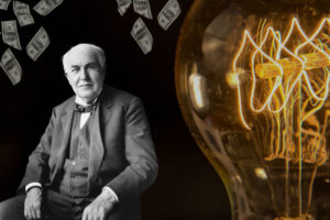 La invención de la bombilla eléctrica por Thomas Edison.